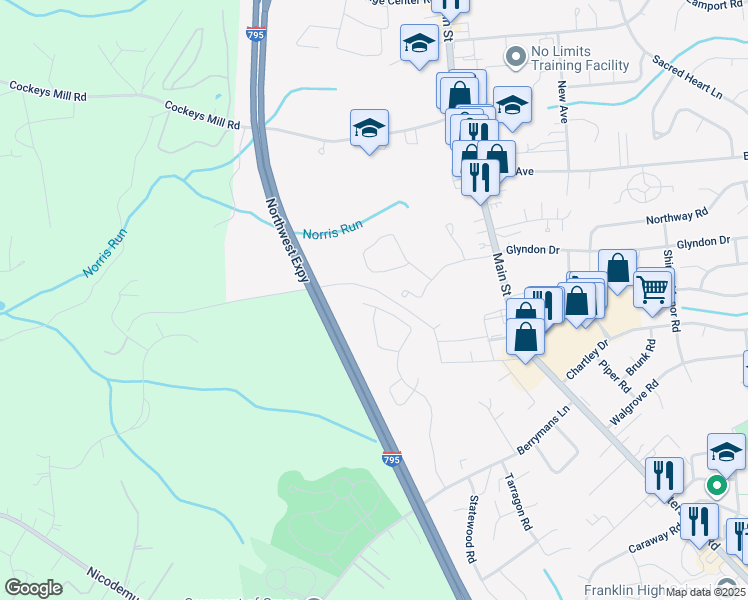 map of restaurants, bars, coffee shops, grocery stores, and more near 12433 Diploma Drive in Reisterstown