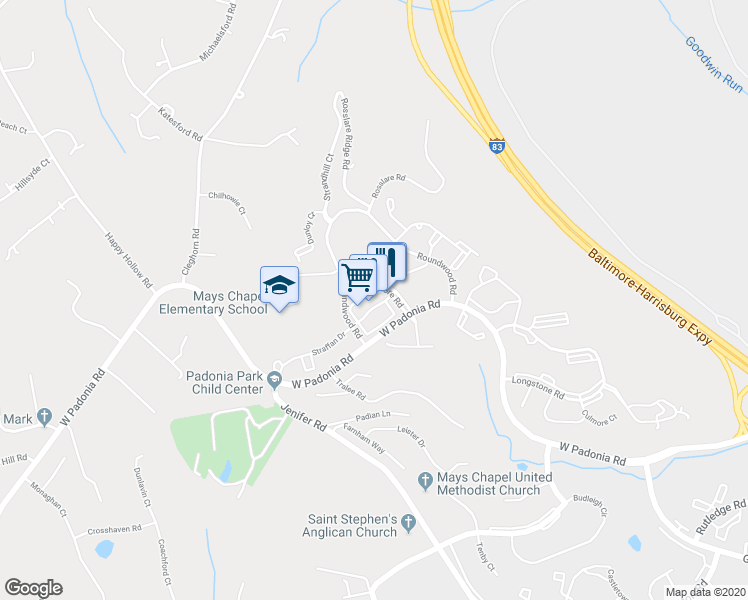 map of restaurants, bars, coffee shops, grocery stores, and more near 12234 Tullamore Road in Lutherville-Timonium