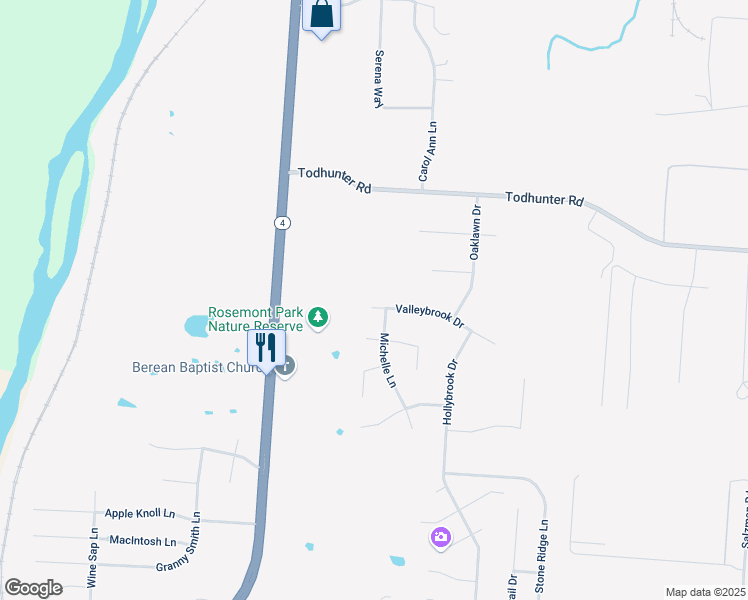 map of restaurants, bars, coffee shops, grocery stores, and more near 5946 Valleybrook Drive in Middletown