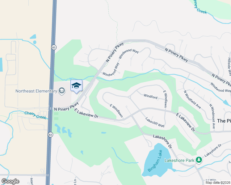 map of restaurants, bars, coffee shops, grocery stores, and more near 7501 East Windlawn in Parker