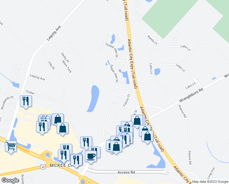 map of restaurants, bars, coffee shops, grocery stores, and more near Timber Glen Dr in Mays Landing