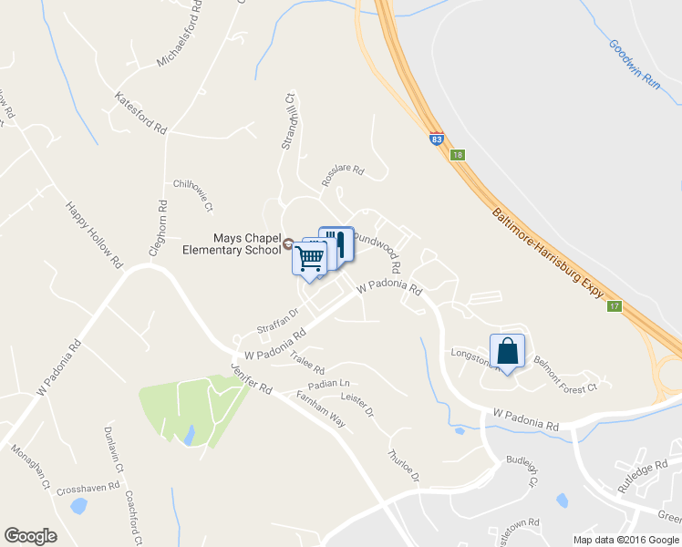 map of restaurants, bars, coffee shops, grocery stores, and more near 12240 Tullamore Rd in Lutherville-Timonium