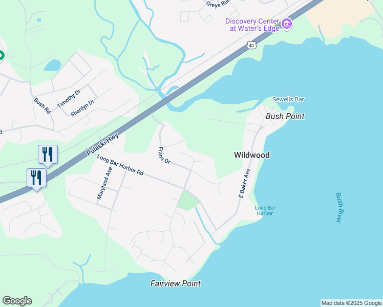 map of restaurants, bars, coffee shops, grocery stores, and more near 3917 Longley Road in Abingdon