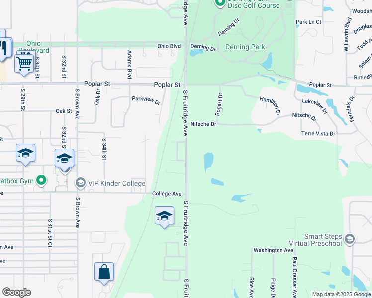 map of restaurants, bars, coffee shops, grocery stores, and more near 13 Pear Tree Lane in Terre Haute