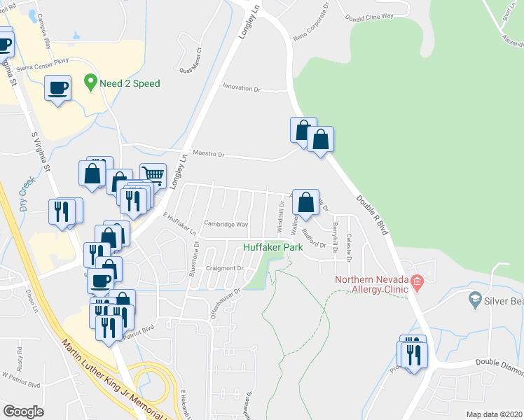 map of restaurants, bars, coffee shops, grocery stores, and more near 7222 Offenhauser Drive in Reno