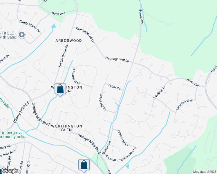 map of restaurants, bars, coffee shops, grocery stores, and more near 3813 Tabor Road in Owings Mills
