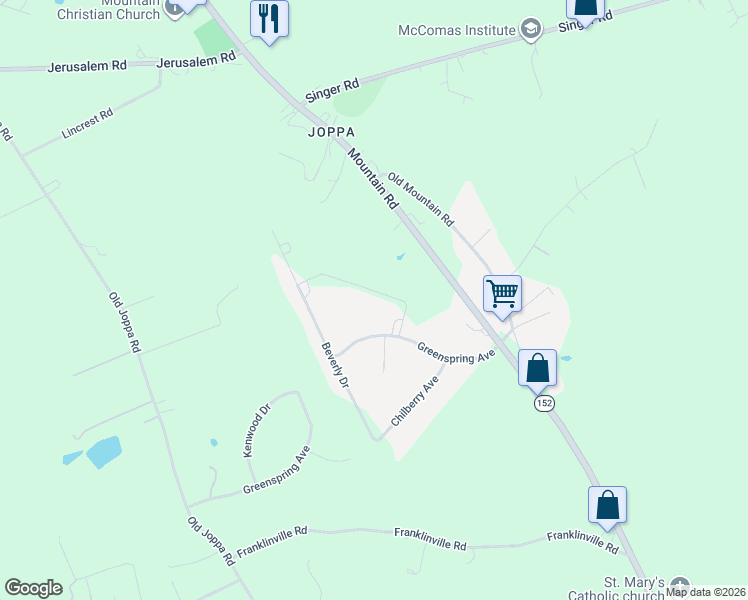 map of restaurants, bars, coffee shops, grocery stores, and more near 2408 Romney Road in Harford County