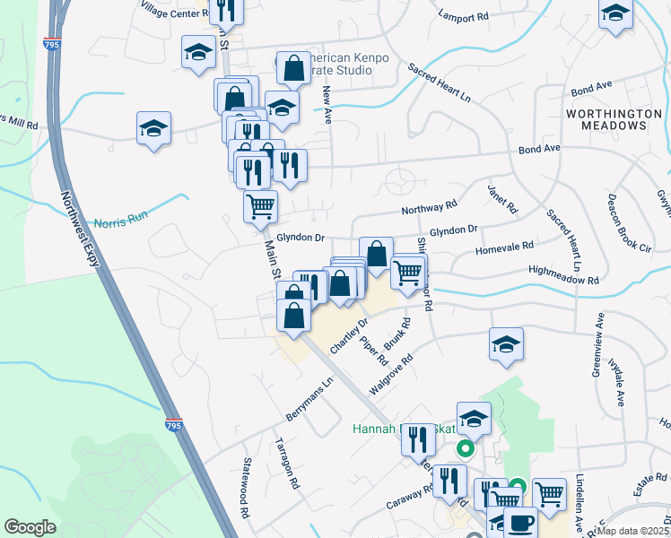 map of restaurants, bars, coffee shops, grocery stores, and more near 401 Chartley Park Drive in Reisterstown