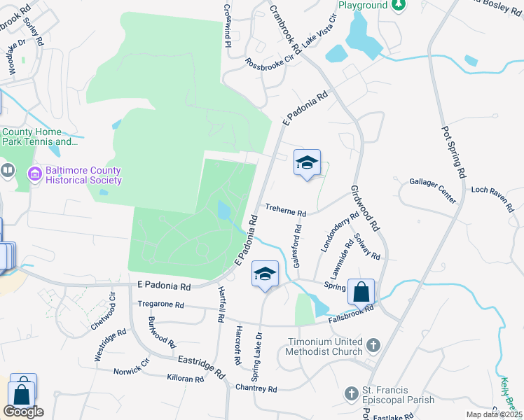 map of restaurants, bars, coffee shops, grocery stores, and more near 233 East Padonia Road in Lutherville-Timonium