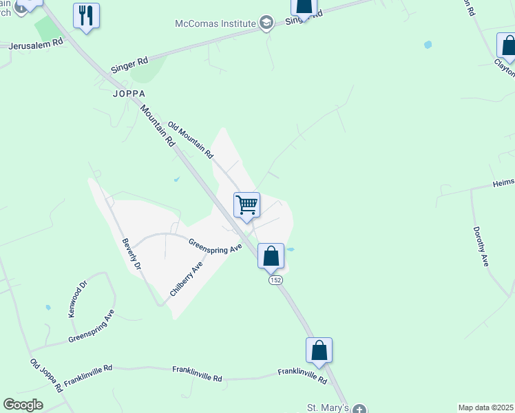 map of restaurants, bars, coffee shops, grocery stores, and more near 2403 Old Mountain Road in Joppatowne