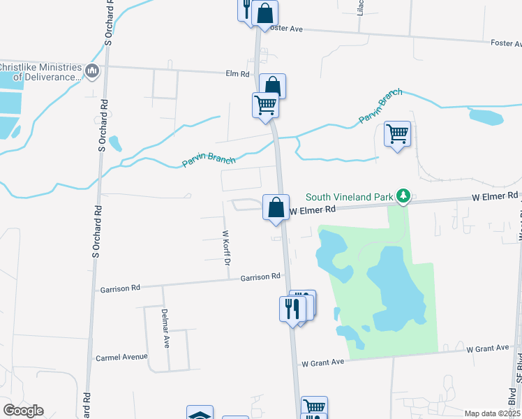 map of restaurants, bars, coffee shops, grocery stores, and more near 1920 South Delsea Drive in Vineland