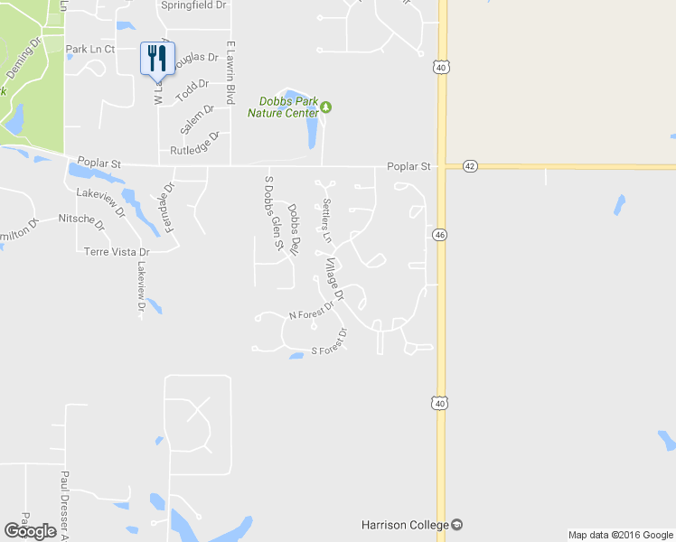 map of restaurants, bars, coffee shops, grocery stores, and more near 642 Buckskin Court in Terre Haute