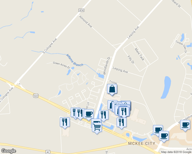 map of restaurants, bars, coffee shops, grocery stores, and more near 3040 Ivy Bush Court in Hamilton Township