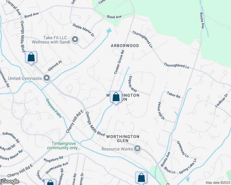 map of restaurants, bars, coffee shops, grocery stores, and more near 12050 Long Lake Drive in Owings Mills