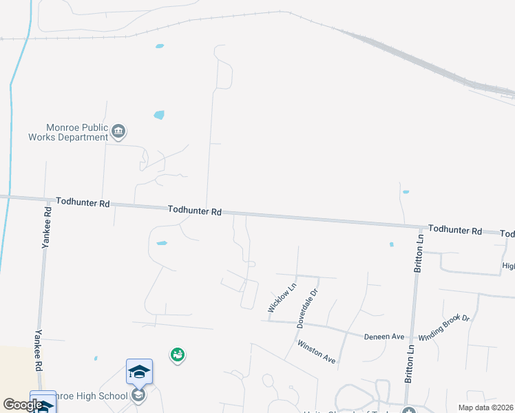 map of restaurants, bars, coffee shops, grocery stores, and more near 642 Todhunter Road in Monroe