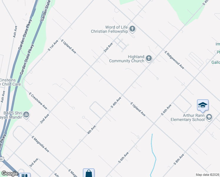map of restaurants, bars, coffee shops, grocery stores, and more near 220 East Upland Avenue in Galloway