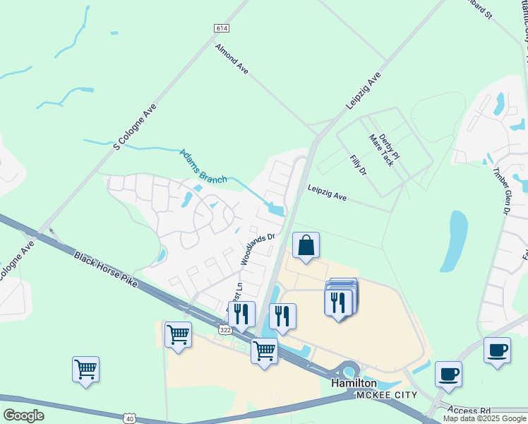 map of restaurants, bars, coffee shops, grocery stores, and more near 3049 Ivy Bush Court in Hamilton