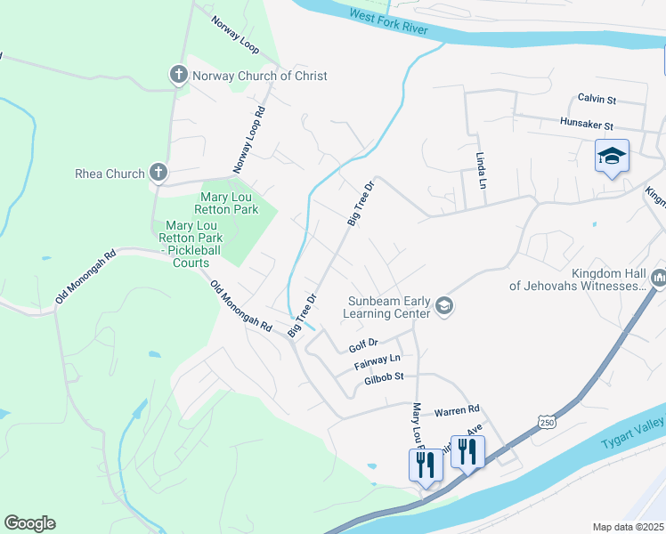 map of restaurants, bars, coffee shops, grocery stores, and more near 839-1097 Big Tree Dr in Fairmont