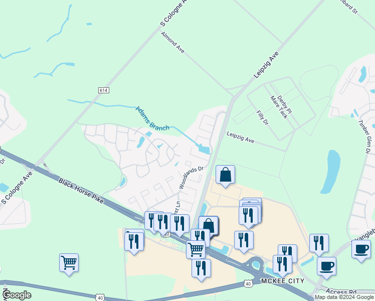 map of restaurants, bars, coffee shops, grocery stores, and more near 3026 Ivy Bush Court in Hamilton Township