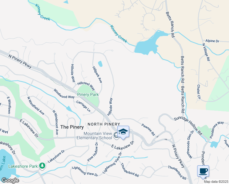 map of restaurants, bars, coffee shops, grocery stores, and more near 6584 Hillside Way in Parker