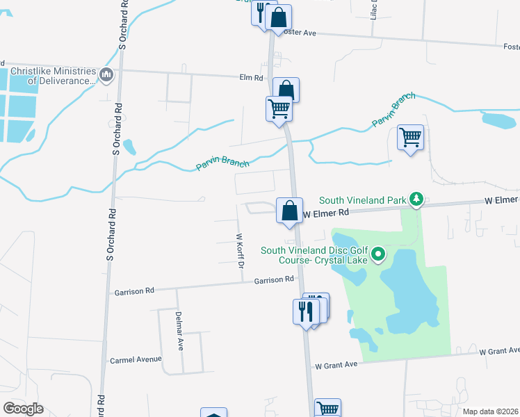map of restaurants, bars, coffee shops, grocery stores, and more near 1920 South Delsea Drive in Vineland