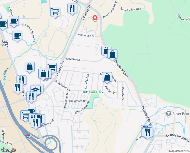 map of restaurants, bars, coffee shops, grocery stores, and more near 7222 Offenhauser Drive in Reno