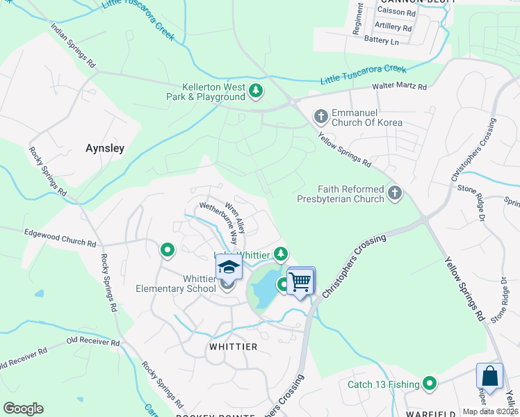 map of restaurants, bars, coffee shops, grocery stores, and more near 2400 Wynfield Court in Frederick