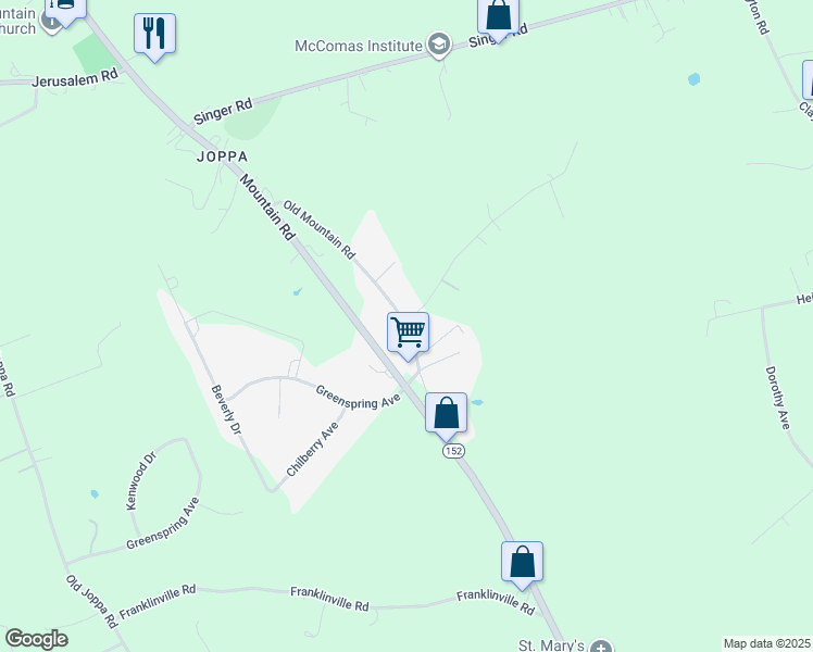 map of restaurants, bars, coffee shops, grocery stores, and more near 2400 Old Mountain Road in Harford County