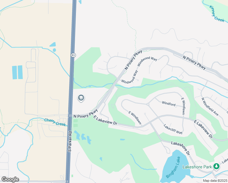 map of restaurants, bars, coffee shops, grocery stores, and more near 6672 Pinewood Drive in Parker
