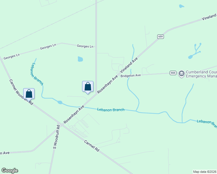 map of restaurants, bars, coffee shops, grocery stores, and more near 539 Rosenhayn Avenue in Bridgeton