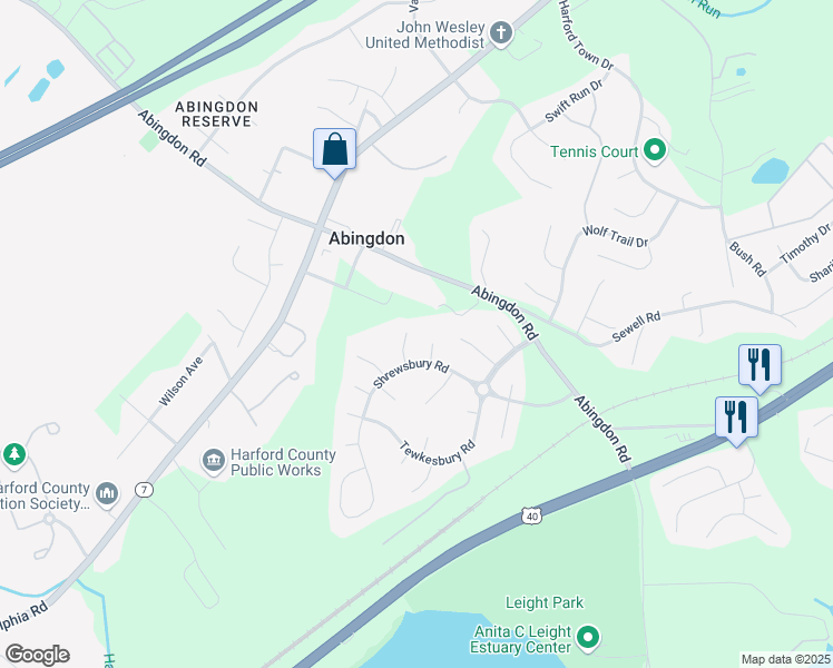 map of restaurants, bars, coffee shops, grocery stores, and more near 1208 Stevenage Court in Abingdon