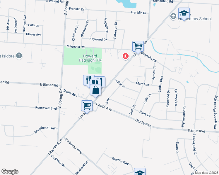 map of restaurants, bars, coffee shops, grocery stores, and more near 1767 South Lincoln Avenue in Vineland