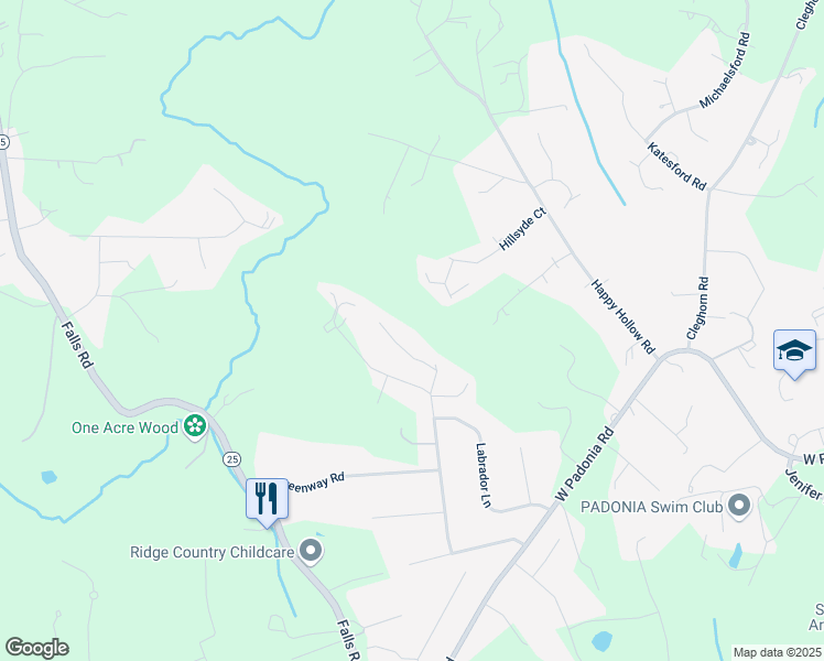 map of restaurants, bars, coffee shops, grocery stores, and more near 1005 Painters Lane in Cockeysville