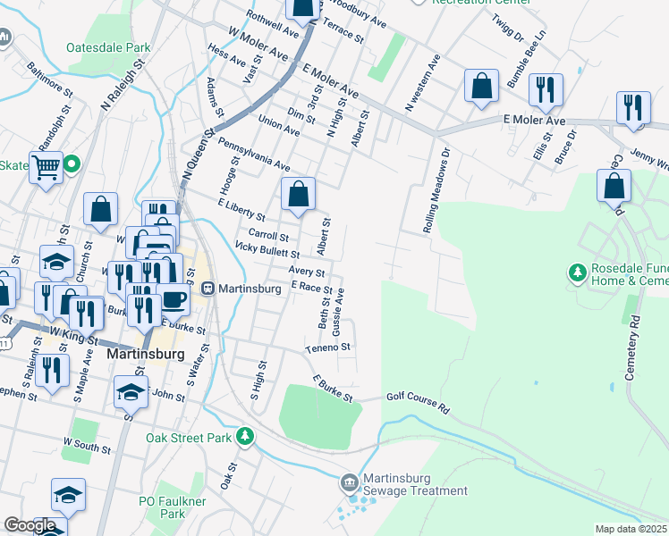 map of restaurants, bars, coffee shops, grocery stores, and more near 327 Beth Street in Martinsburg