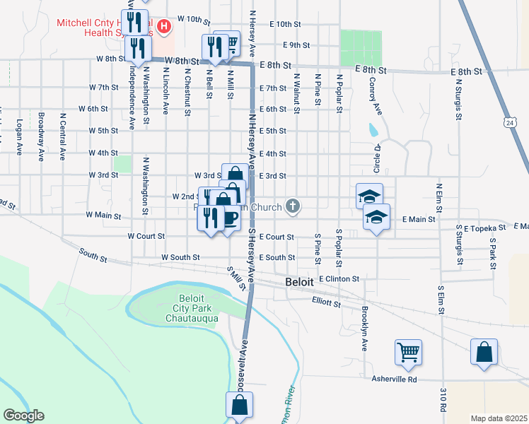 map of restaurants, bars, coffee shops, grocery stores, and more near in Beloit