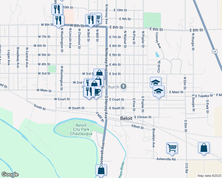 map of restaurants, bars, coffee shops, grocery stores, and more near in Beloit