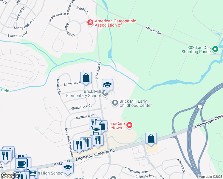 map of restaurants, bars, coffee shops, grocery stores, and more near 378 Brick Mill Road in Middletown