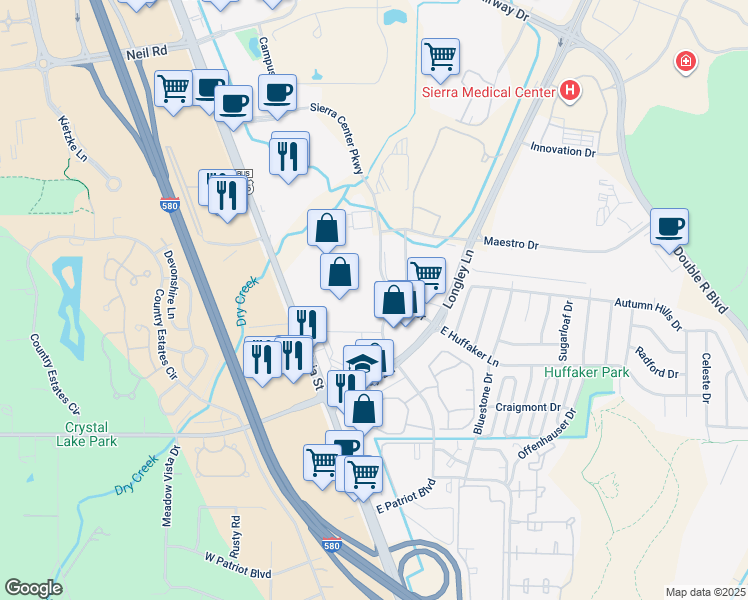 map of restaurants, bars, coffee shops, grocery stores, and more near 895 E Patriot Blvd in Reno