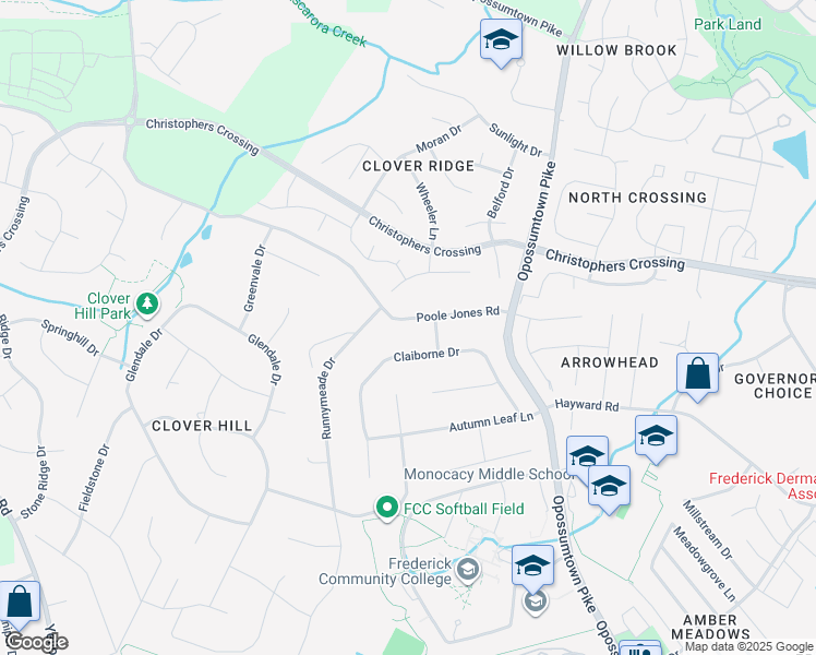 map of restaurants, bars, coffee shops, grocery stores, and more near 7113 Poole Jones Road in Frederick