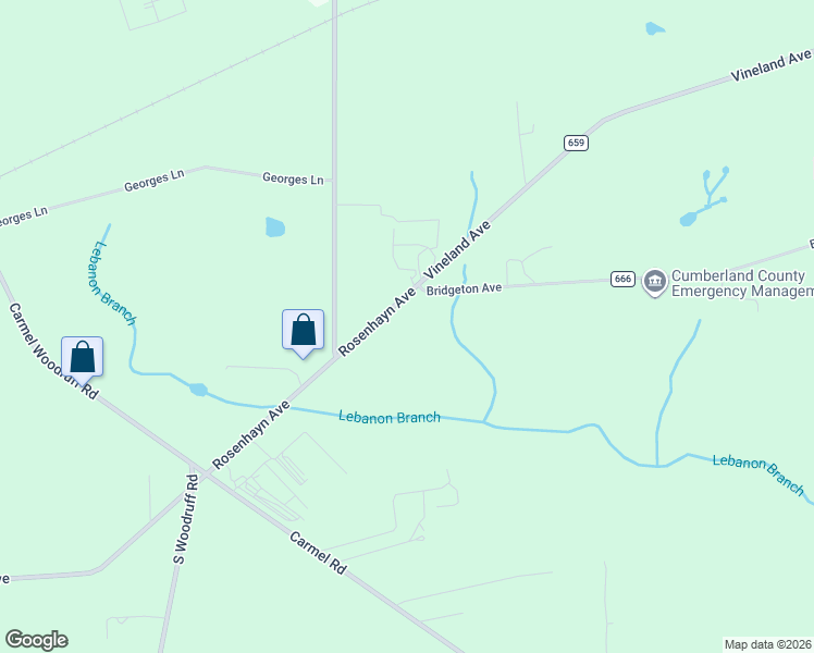 map of restaurants, bars, coffee shops, grocery stores, and more near 539 Rosenhayn Avenue in Bridgeton