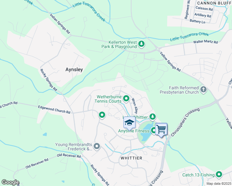 map of restaurants, bars, coffee shops, grocery stores, and more near 2277 Wetherburne Way in Frederick