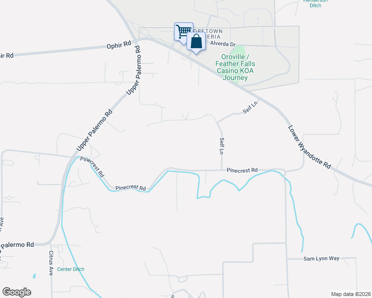 map of restaurants, bars, coffee shops, grocery stores, and more near 2681 Pinecrest Road in Oroville