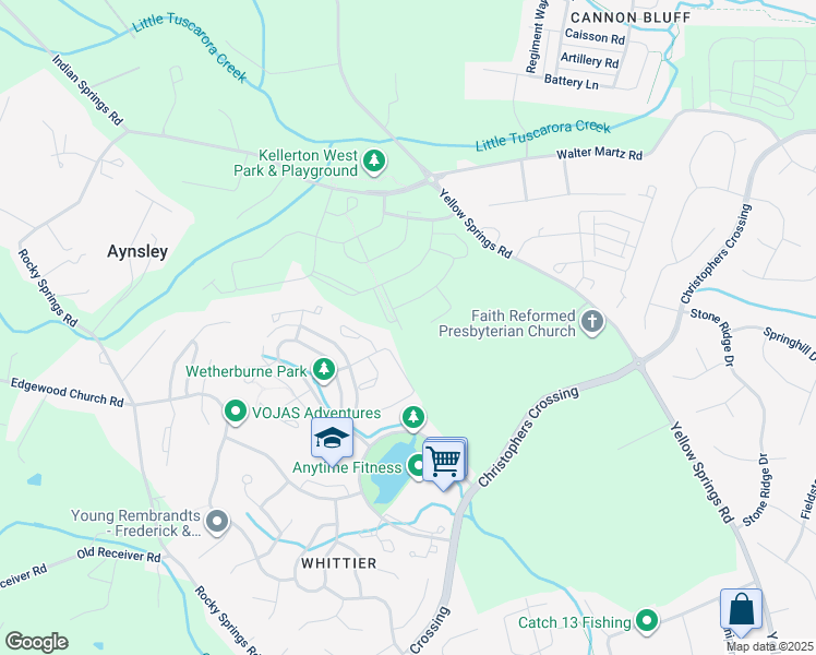 map of restaurants, bars, coffee shops, grocery stores, and more near 1600 Corn Crib Place in Frederick