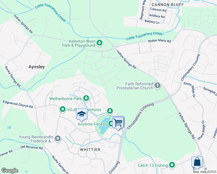 map of restaurants, bars, coffee shops, grocery stores, and more near 1600 Corn Crib Place in Frederick