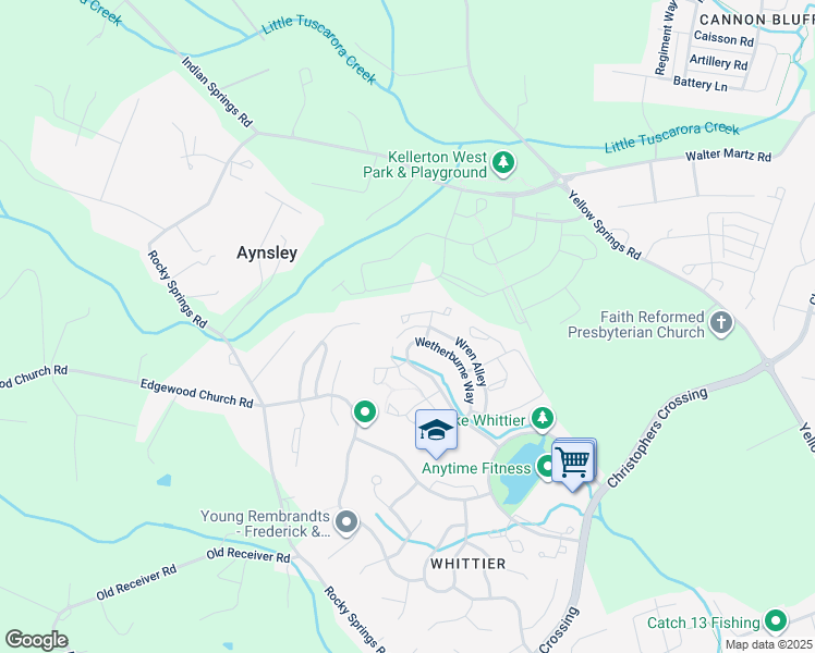 map of restaurants, bars, coffee shops, grocery stores, and more near 2214 West Palace Green Terrace in Frederick
