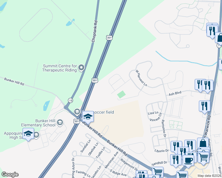 map of restaurants, bars, coffee shops, grocery stores, and more near 906 Jennifer Lane in Middletown
