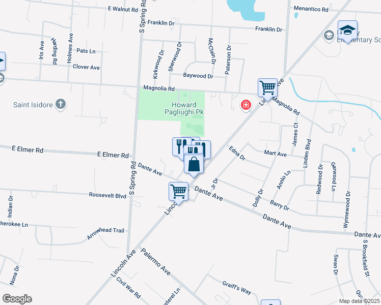 map of restaurants, bars, coffee shops, grocery stores, and more near 1716 South Lincoln Avenue in Vineland