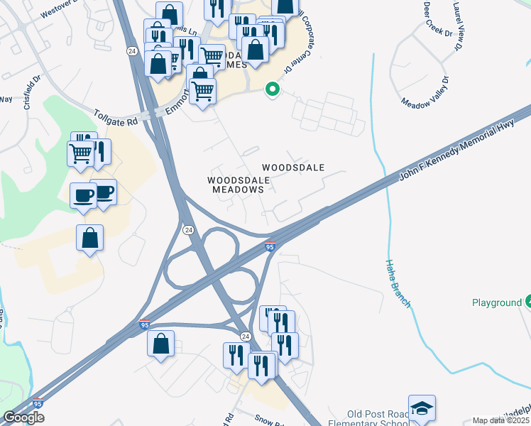 map of restaurants, bars, coffee shops, grocery stores, and more near 3641 Woodsdale Road in Abingdon