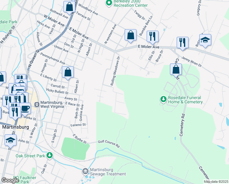 map of restaurants, bars, coffee shops, grocery stores, and more near in Martinsburg