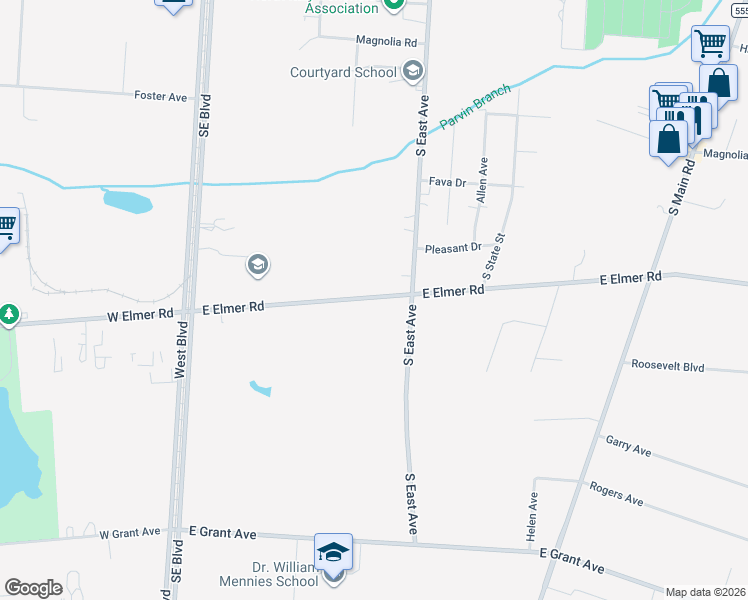 map of restaurants, bars, coffee shops, grocery stores, and more near 462 East Elmer Road in Vineland